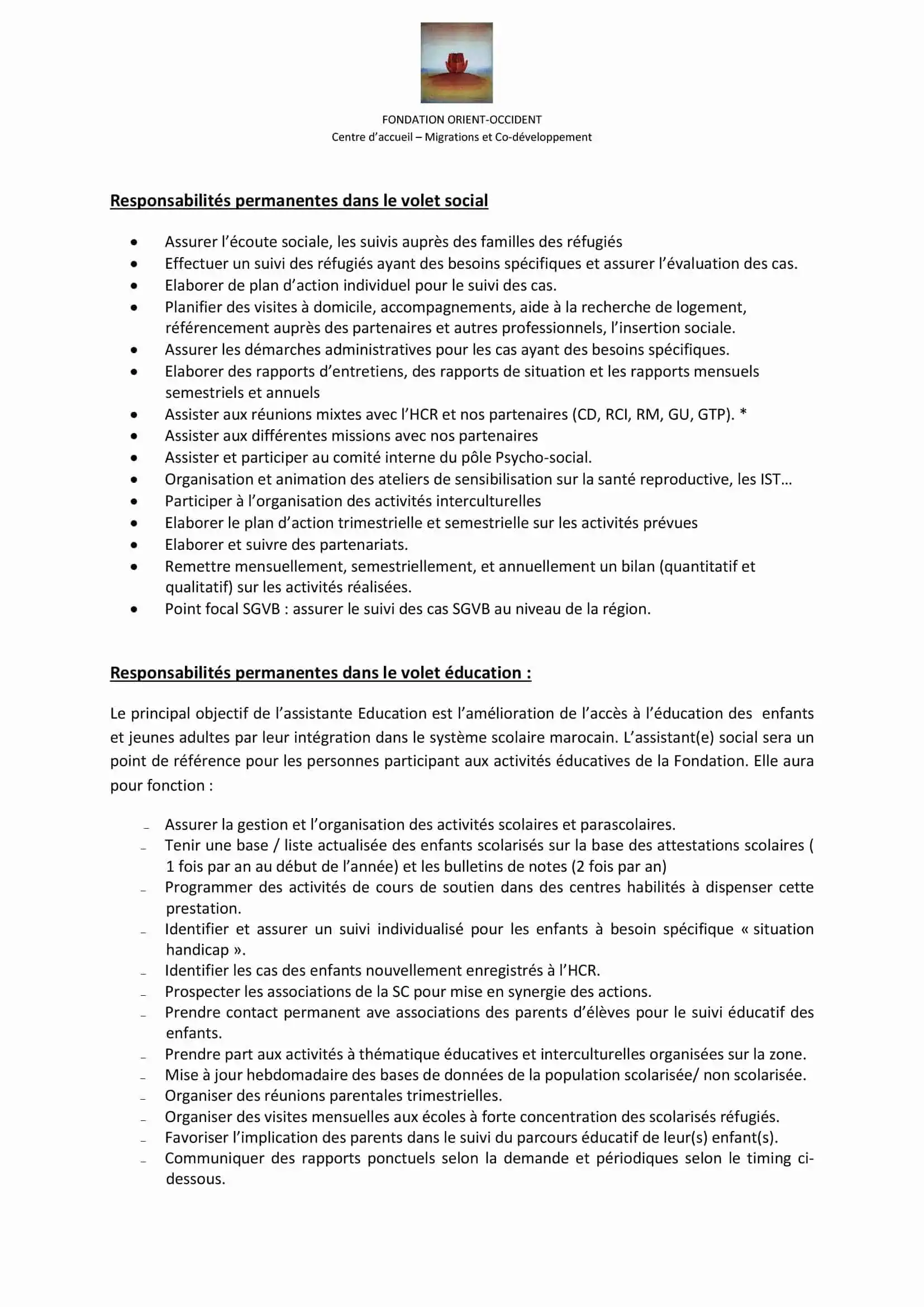 Fondation Orient Occident recrutement